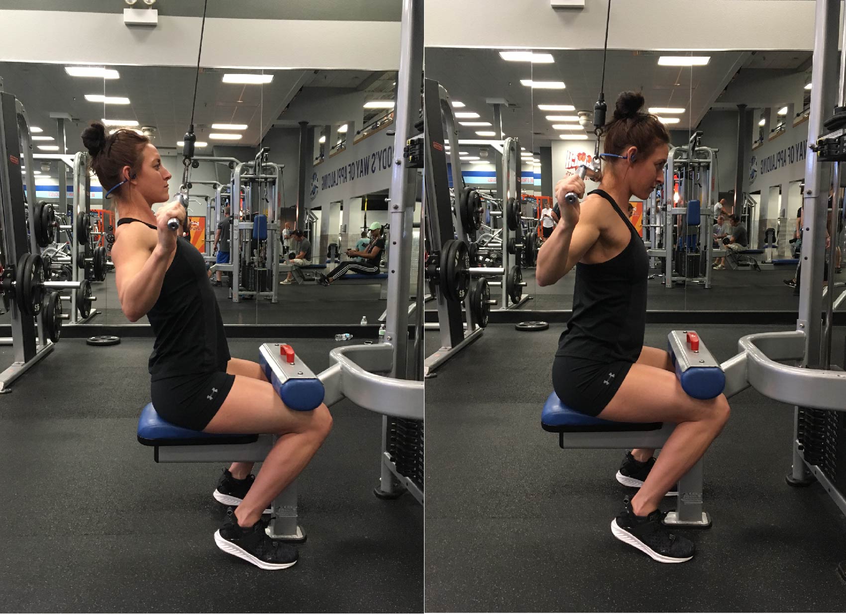 Medium-grip lat pull-down exercise instructions and video